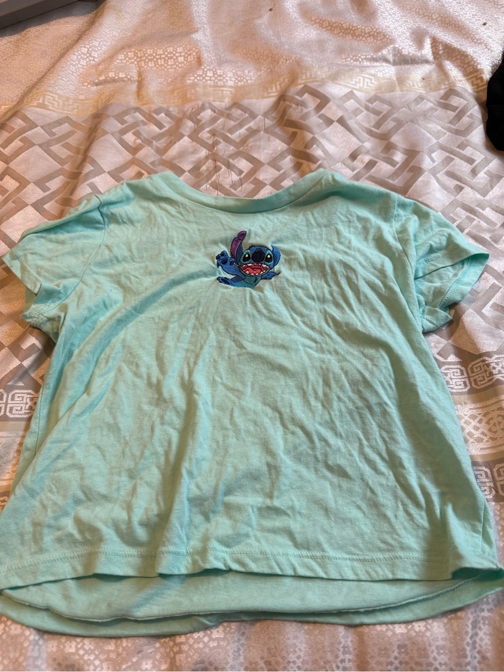 Disney Light Teal Short Sleeve Tee with Stitch Embroidery
